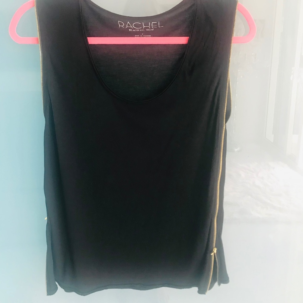 Rachel Roy sheer zippered blk blouse small